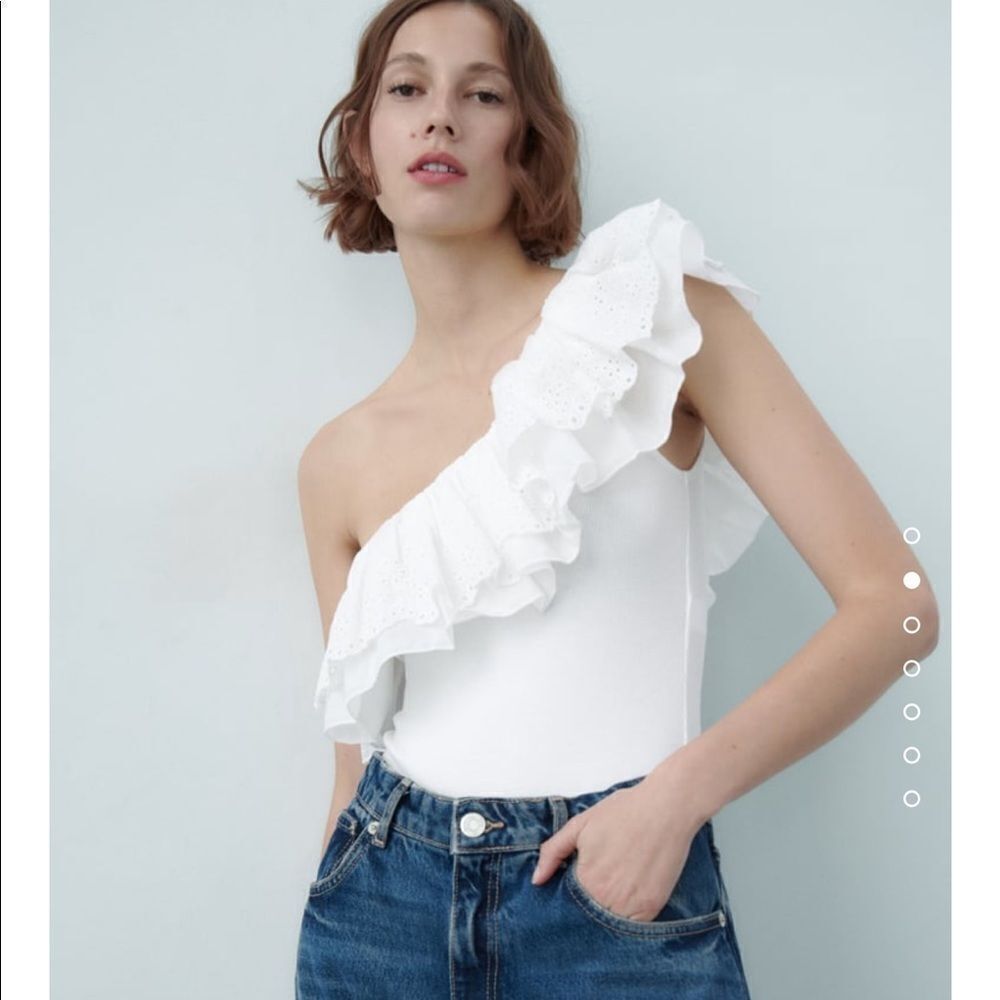 Zara openwork eyelet embroidered ruffle bodysuit
